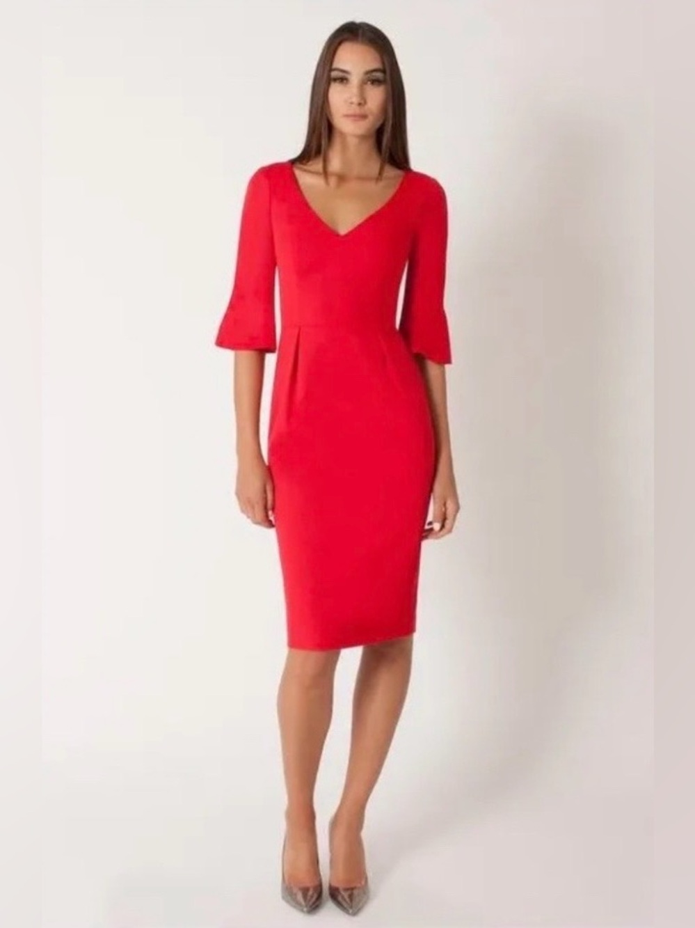 Black Halo Red Adrienne Sheath Dress 3/4 Sleeve Size 10 - Picture 1 of 15